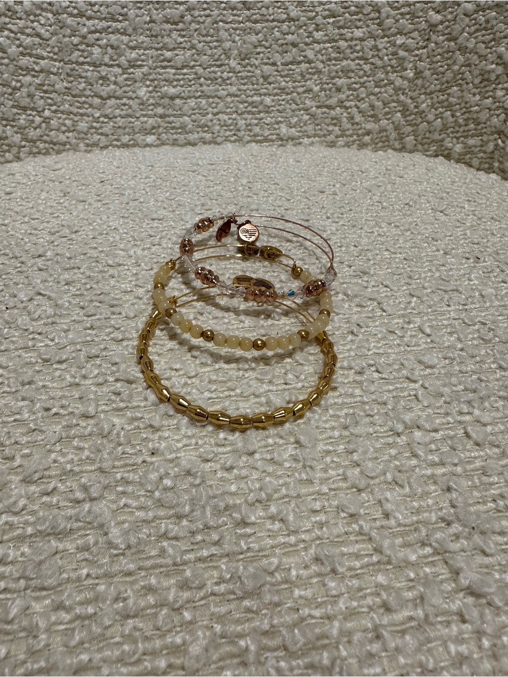 Alex and Ani Gold and Cream Stackable Beaded Bracelet Set